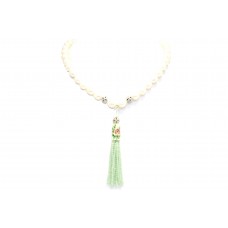 Designer Women 925 Sterling Silver Fresh Water Pearl and Green Jade necklace